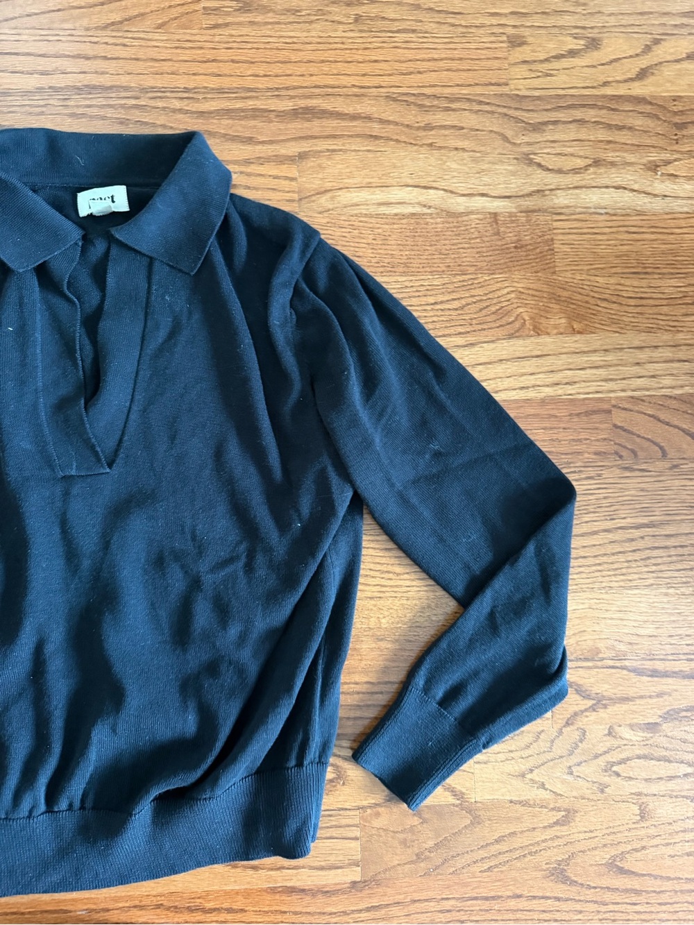PACT Organic Cotton Fine Knit Polo Sweater Black M - Picture 4 of 5